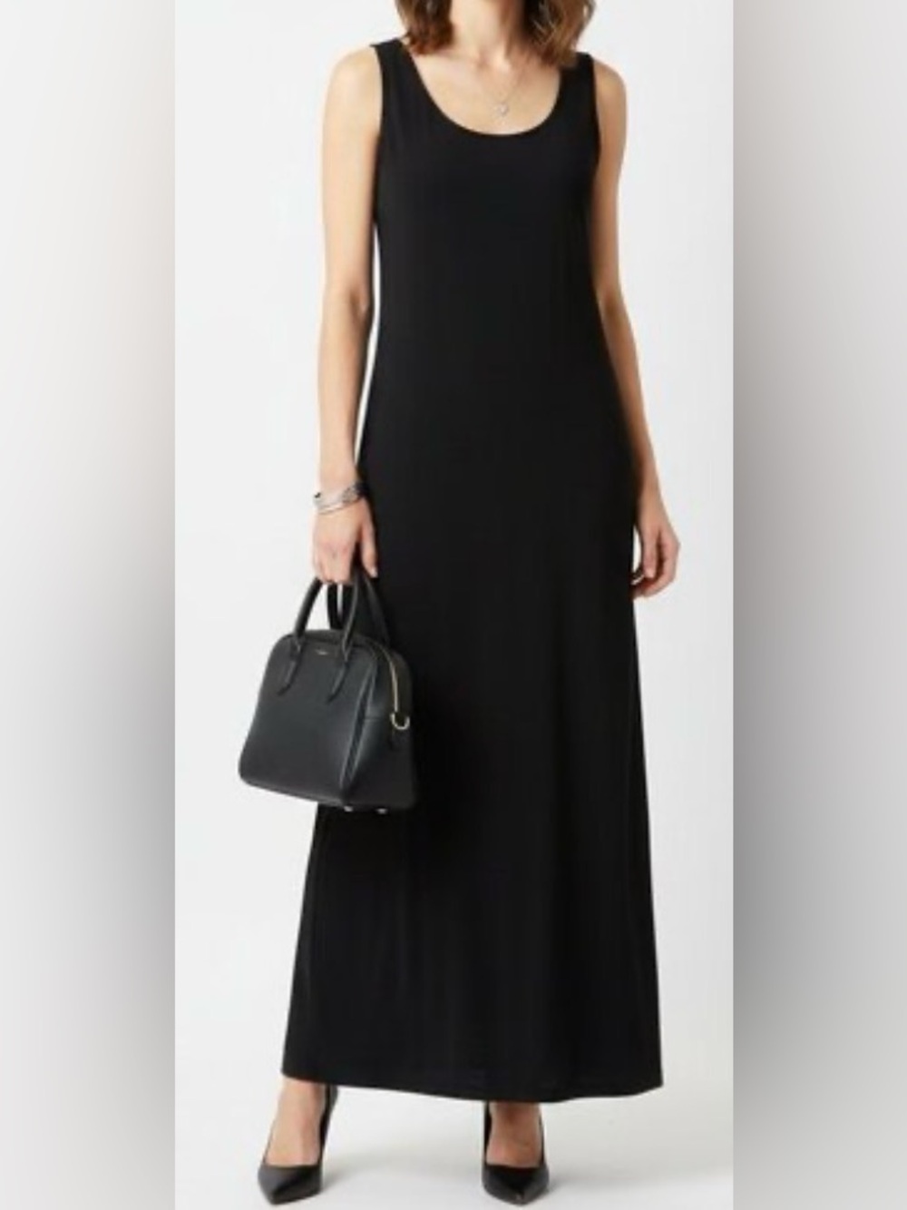 Eileen Fisher Black 100% silk Sleeveless Maxi Dress. Small